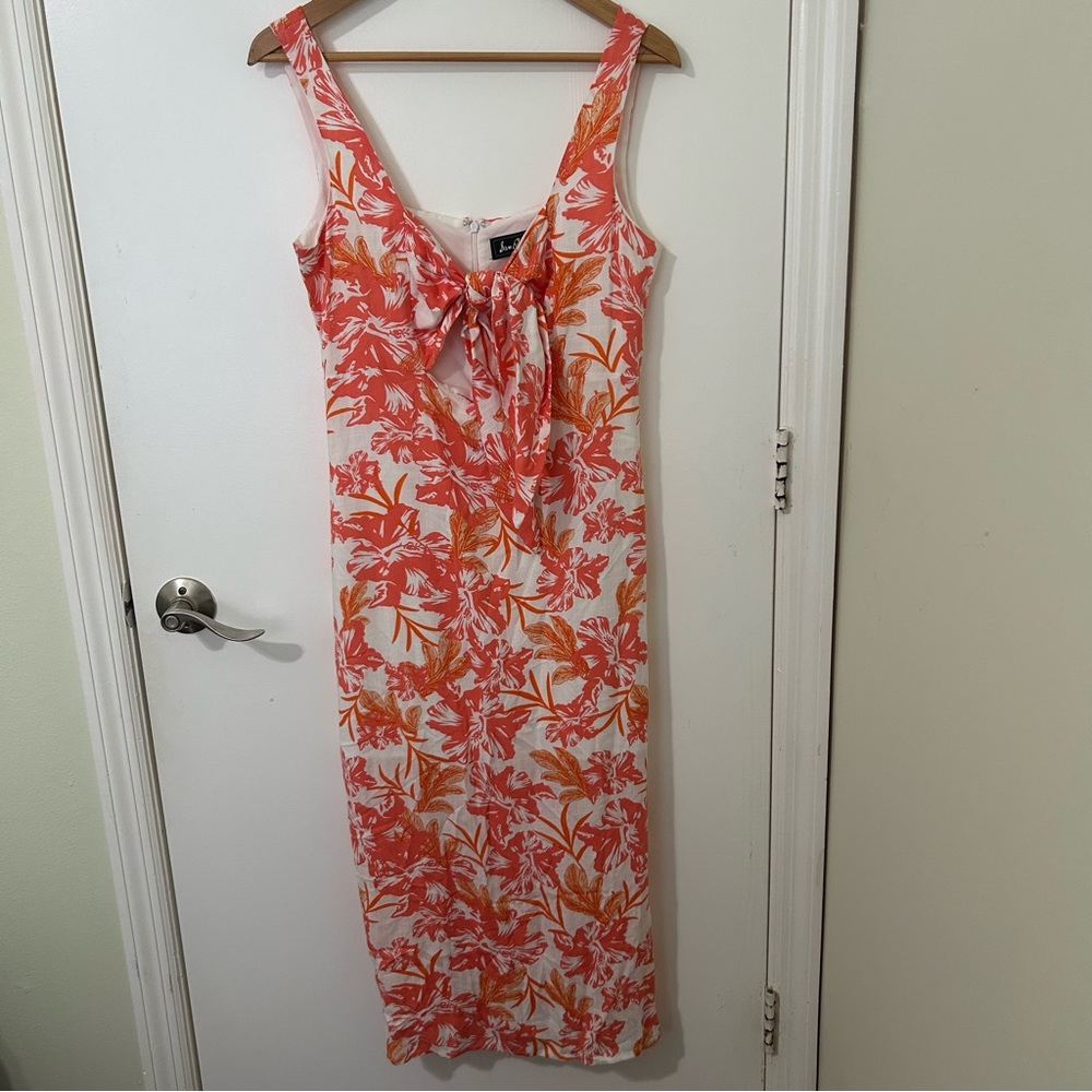 Sam Edelman | Orange Coral and White Floral Sleeveless Midi Dress | Size 8